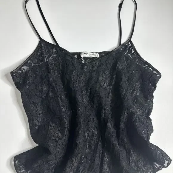 Vintage 90s Wonderline Lingerie Womens NY Black Sheer Lace Cami Tank Size Medium - Picture 2 of 6